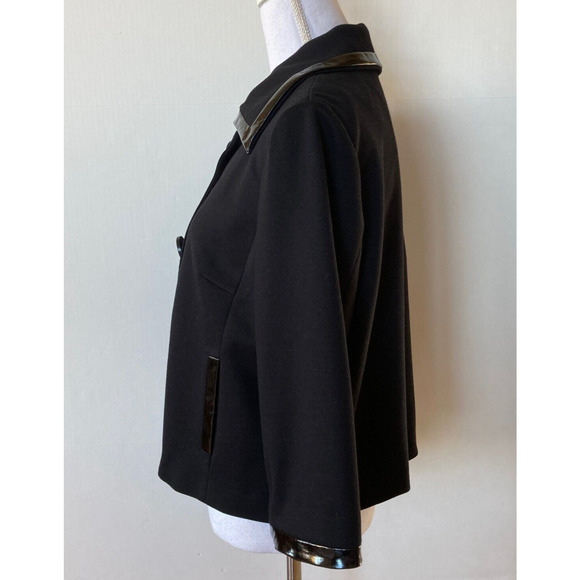 Sandro Knit Viscose Black Jacket Sz L Womens Black Patent Trim Stretch - Picture 7 of 7